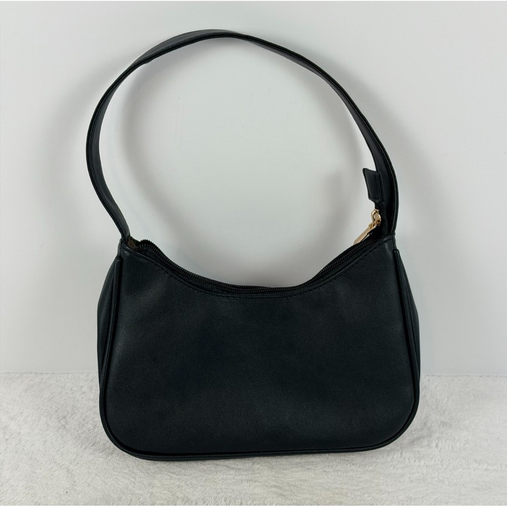 Lovevook Black Faux Leather Y2K Shoulder Bag Minimalist Baguette Purse Zip Top